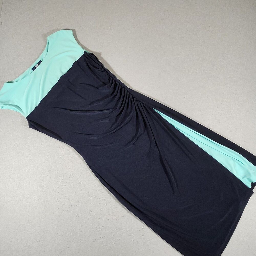 Chaps Ruched Side w/ Prominent Slit Two-Tone Blue Sheath Dress Size S